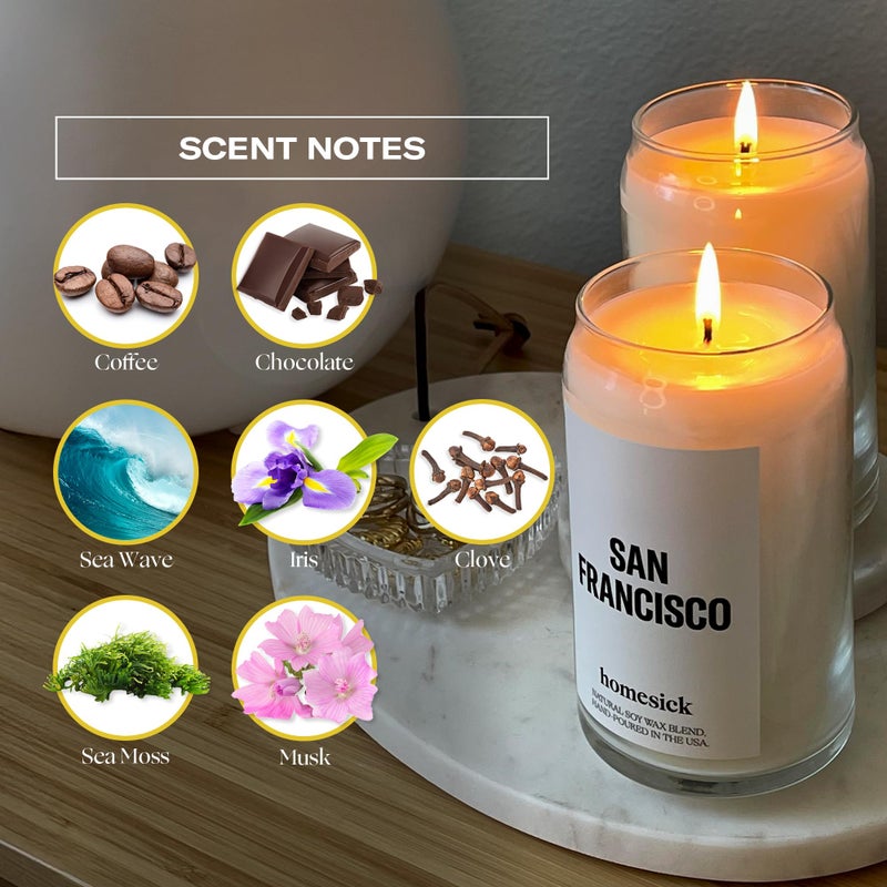 Homesick Scented Candles for Home (San Francisco) - 13.75 oz Long-Lasting Soy Wax Jar Candle for Women & Men for All Occasions, 60-80 Hours Burn Time - Notes of Coffee & Chocolate - Image 4
